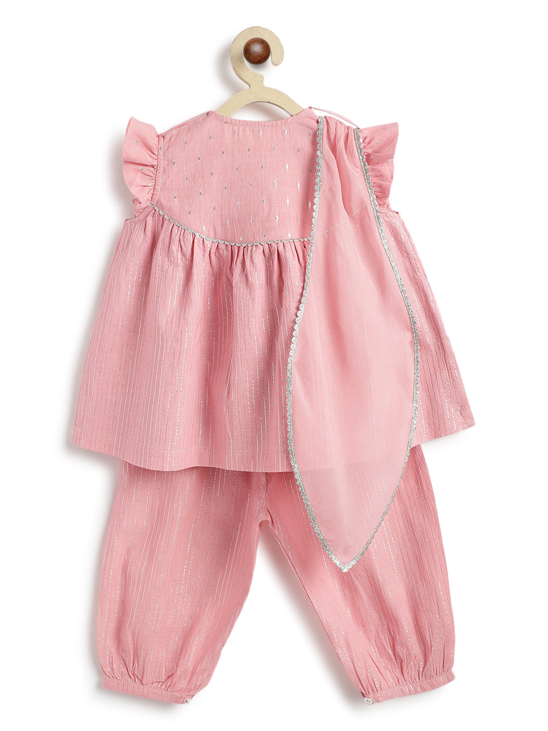 Tiber Taber Baby Girls Printed Angrakha Kurta and Salwar Set, Pink