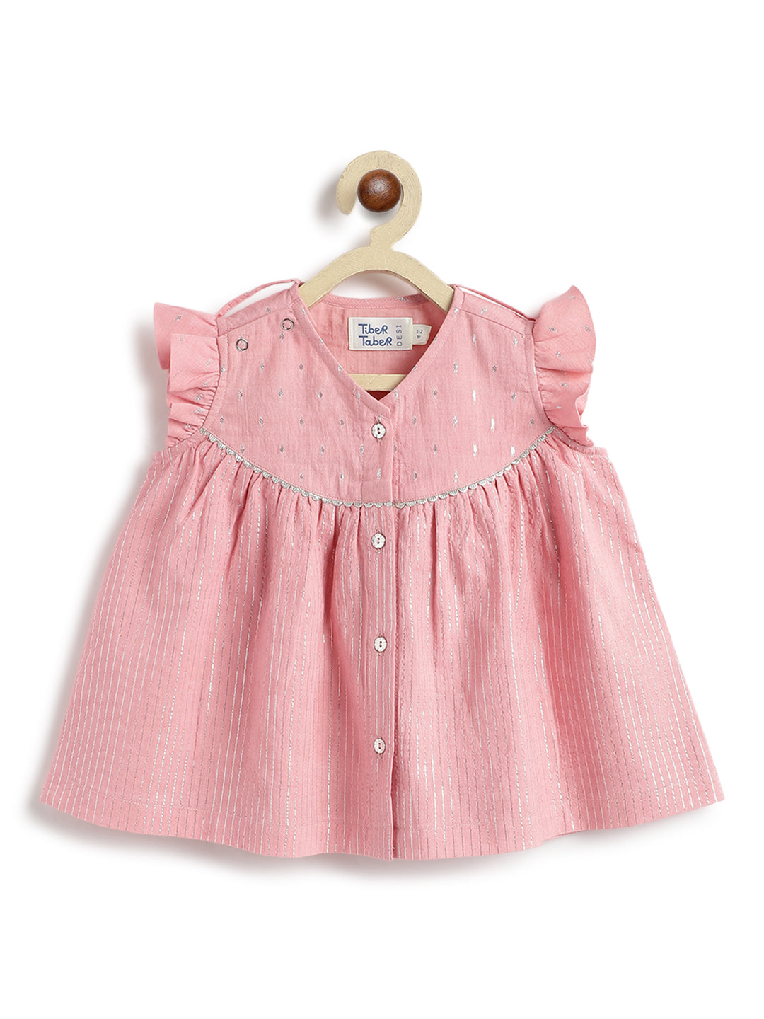 Tiber Taber Baby Girls Printed Angrakha Kurta and Salwar Set, Pink