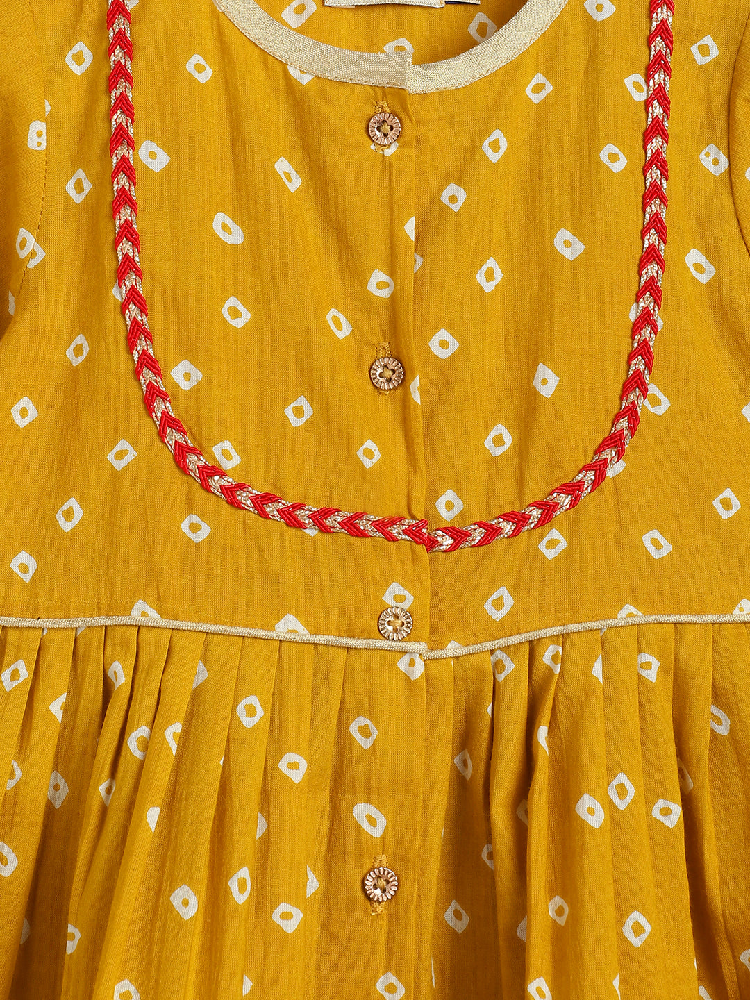 Tiber Taber Baby Girls Printed Angrakha Kurta and Salwar Set, Red and Mustard Yellow