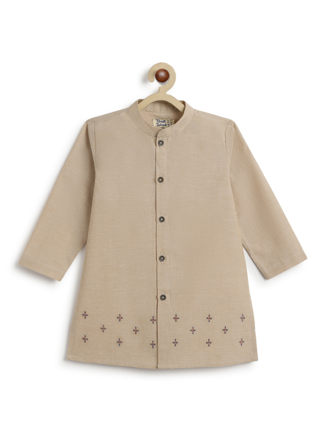 Tiber Taber Boys Buta Print Kurta, Waistcoat and Pyjama Set, Beige and Navy Blue