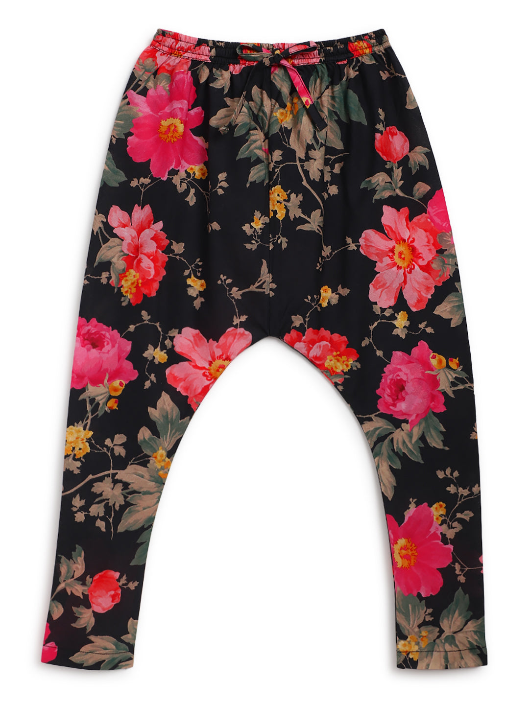 Tiber Taber Boys Floral Print Kurta, Waistcoat and Pyjama Set, Black and Mustard Yellow