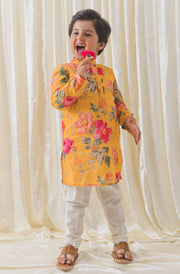 Tiber Taber Boys Printed Kurta and Pyjama Set, Mustard Yellow