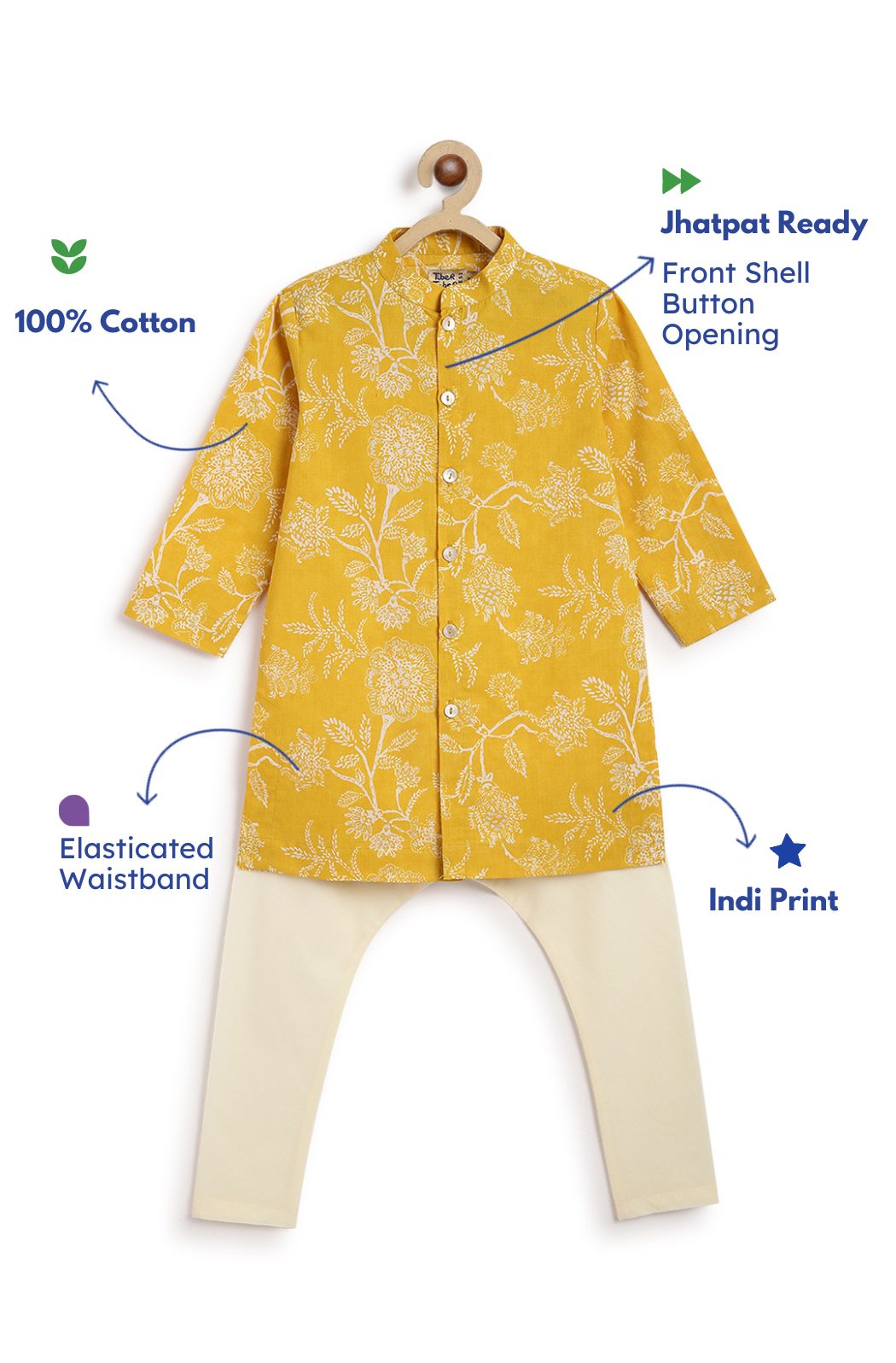 Tiber Taber Boys Printed Kurta and Pyjama Set, Yellow