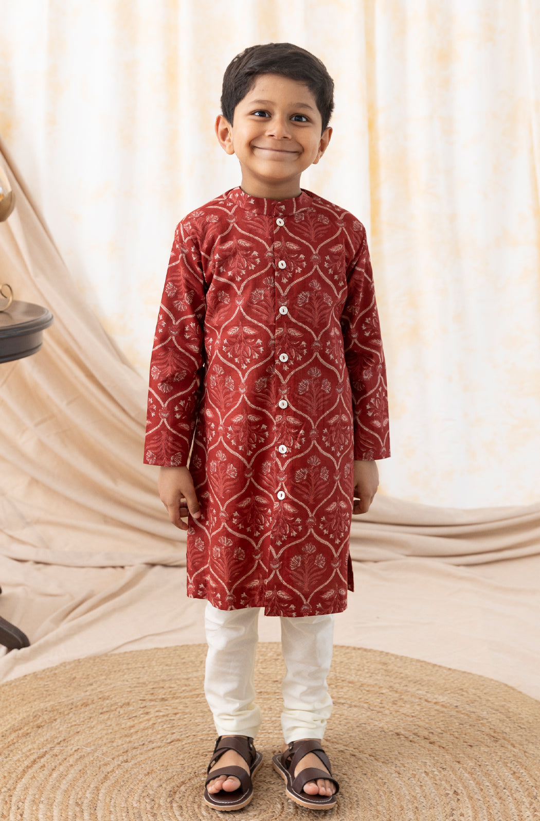 Tiber Taber Boys Printed Kurta and Pyjama Set, Maroon
