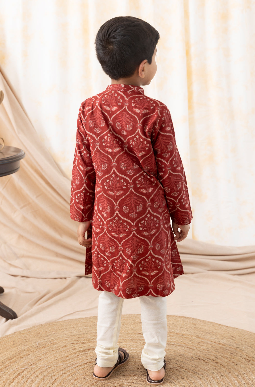 Tiber Taber Boys Printed Kurta and Pyjama Set, Maroon