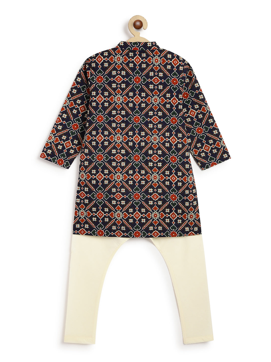 Tiber Taber Boys Geometric Print Kurta and Pyjama Set, Navy Blue and Cream