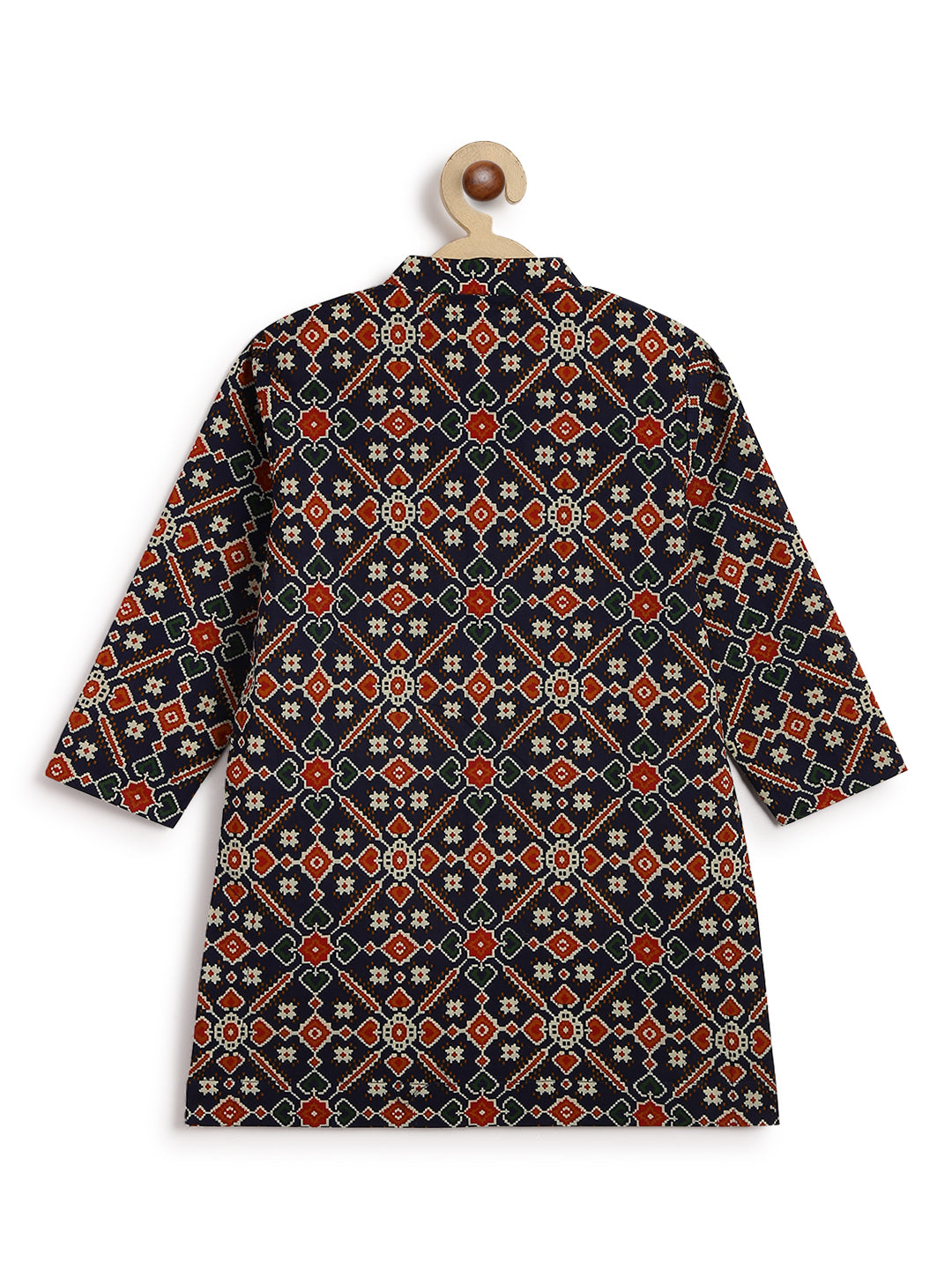 Tiber Taber Boys Geometric Print Kurta and Pyjama Set, Navy Blue and Cream