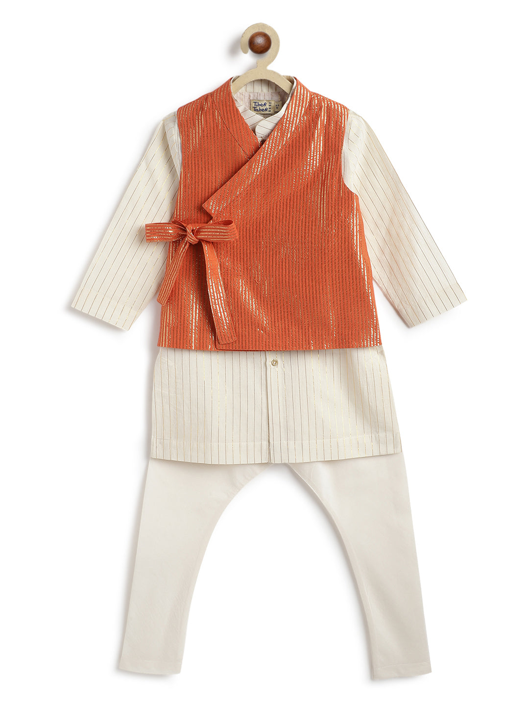 Tiber Taber Boys Printed Kurta and Pyjama Set, Orange and Off White