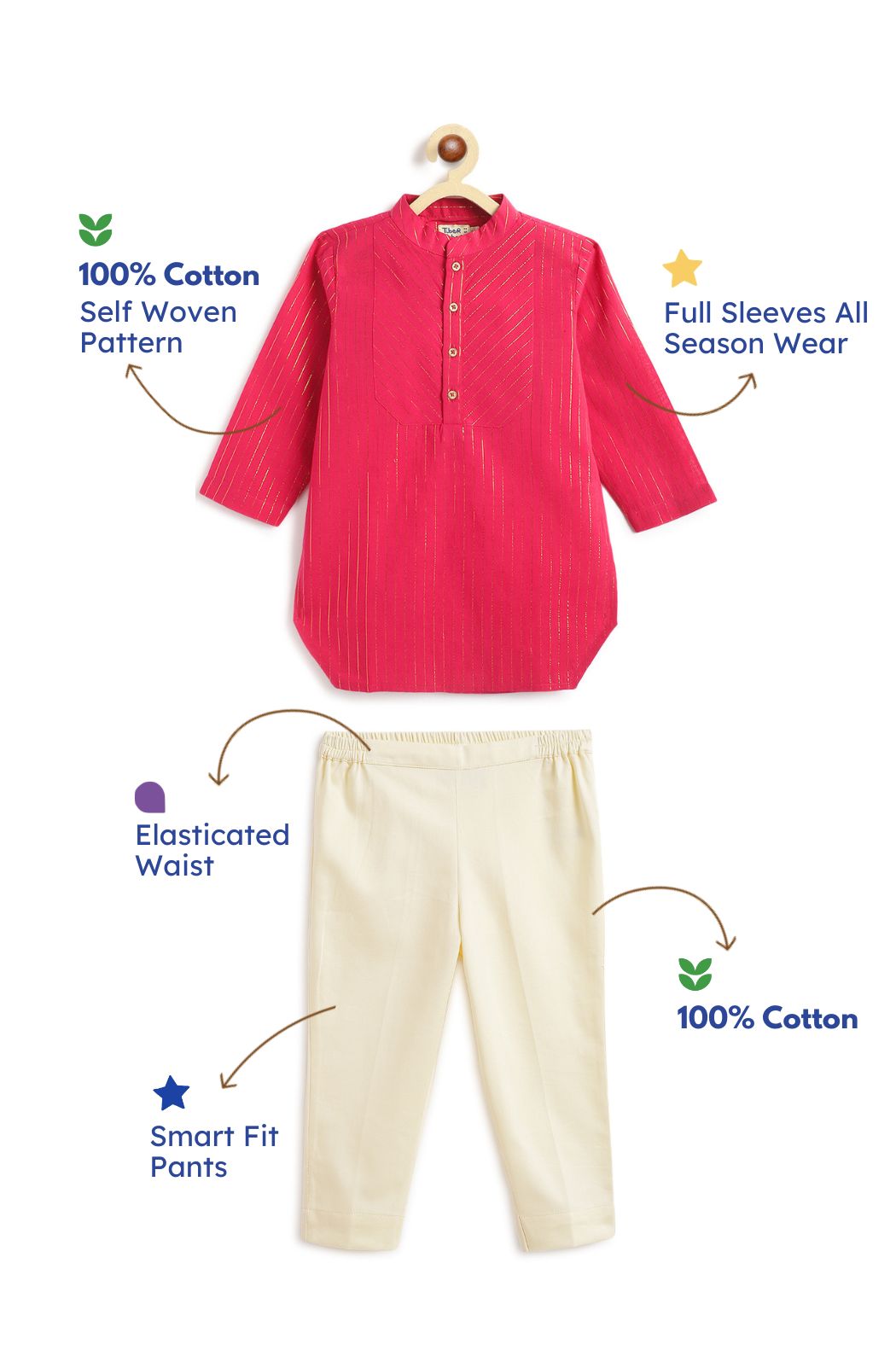 Tiber Taber Boys Printed Kurta and Pyjama Set, Red