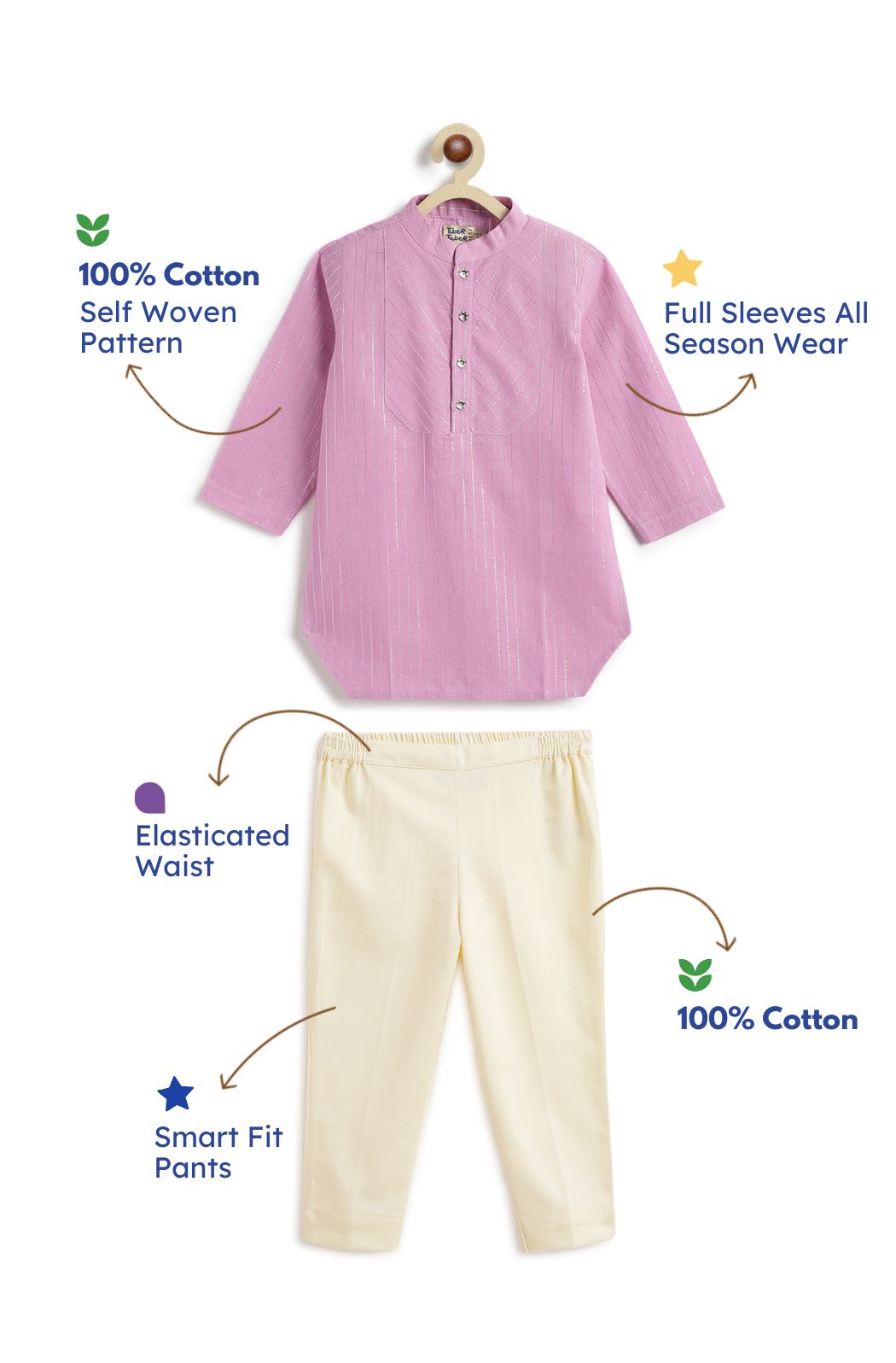 Tiber Taber Boys Printed Kurta and Pyjama Set, Purple