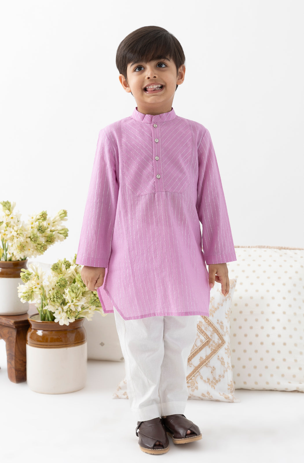 Tiber Taber Boys Printed Kurta and Pyjama Set, Purple