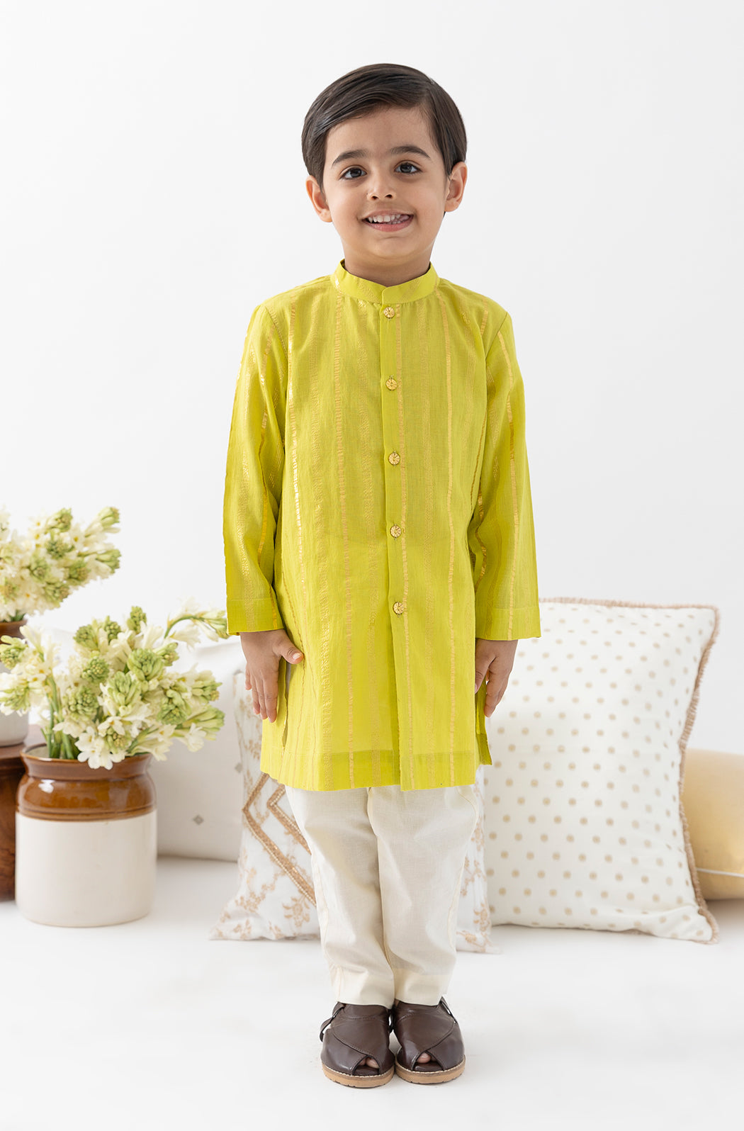 Tiber Taber Baby Boys Printed Kurta and Pyjama Set, Yellow