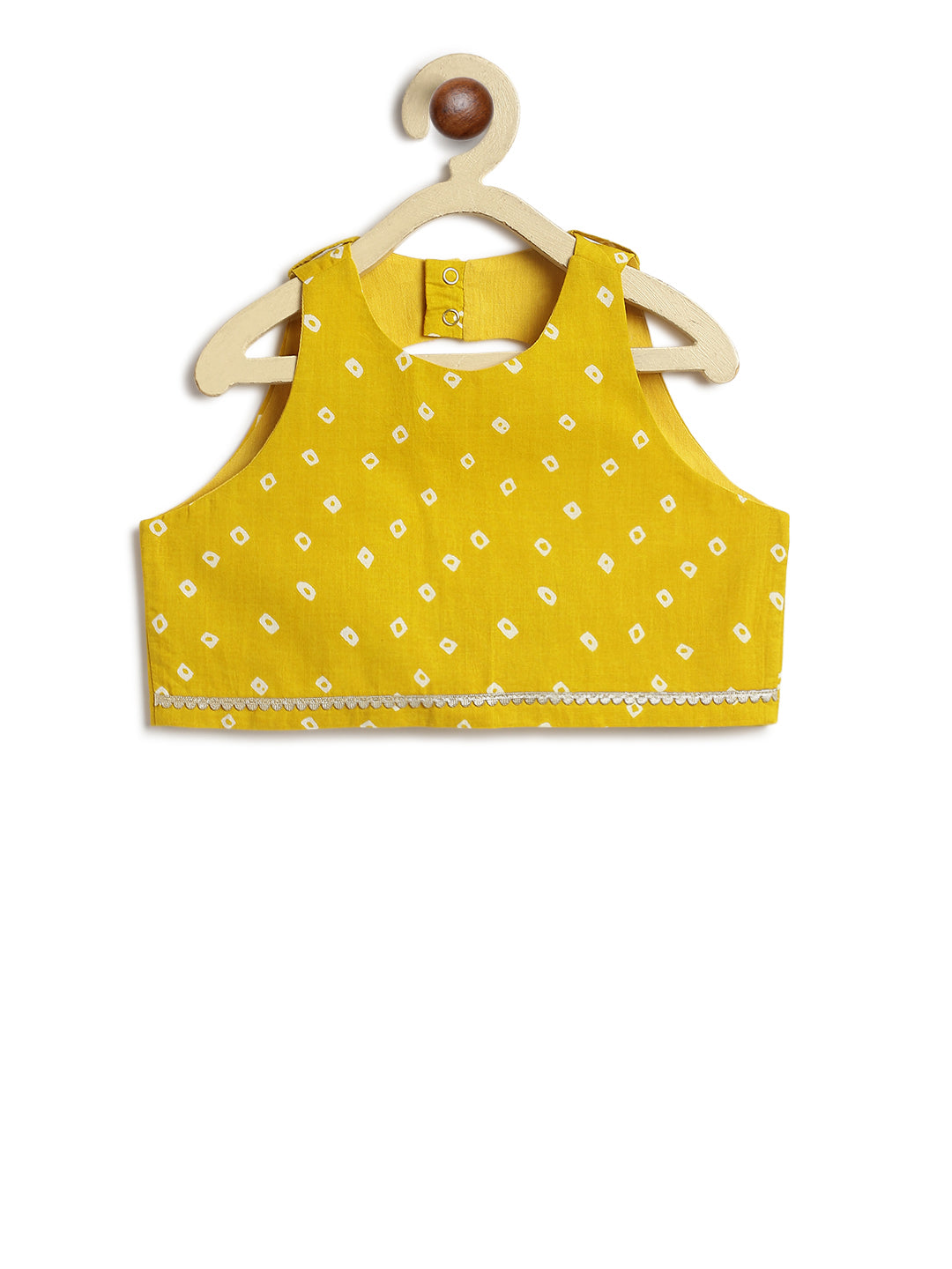 Tiber Taber Girls Bandhani Print Choli, Lehenga and Dupatta Set, Yellow and Red