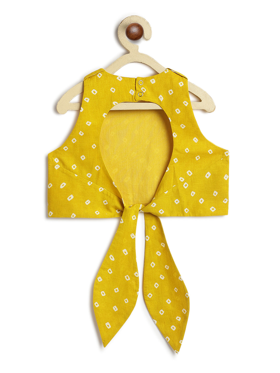Tiber Taber Girls Bandhani Print Choli, Lehenga and Dupatta Set, Yellow and Red