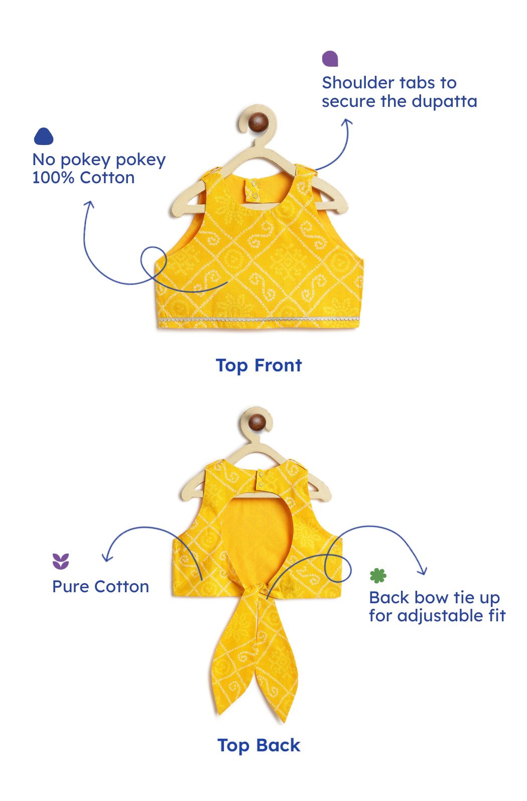 Tiber Taber Girls Bandhani Print Choli, Lehenga and Dupatta Set, Yellow
