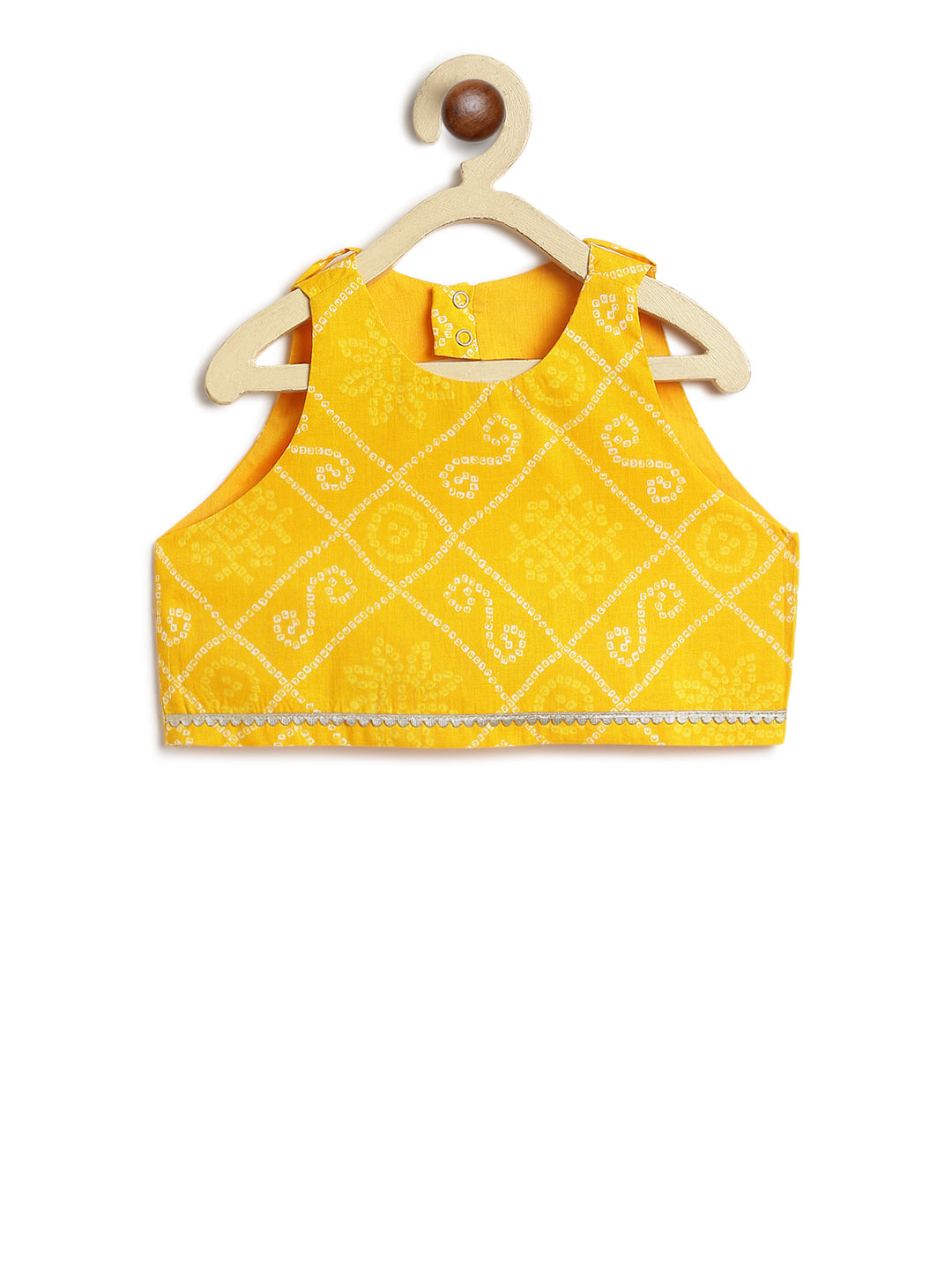 Tiber Taber Girls Bandhani Print Choli, Lehenga and Dupatta Set, Yellow