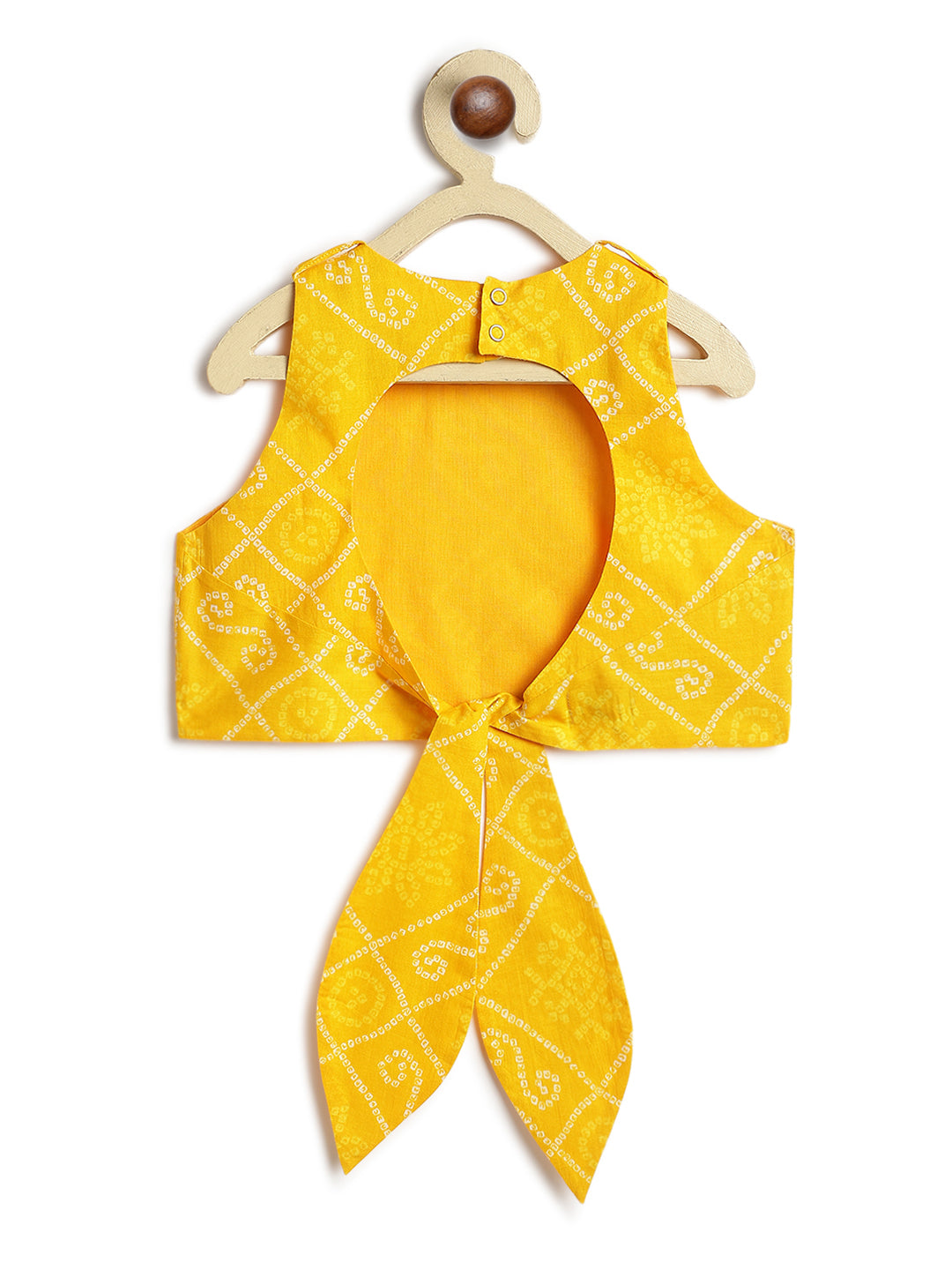 Tiber Taber Girls Bandhani Print Choli, Lehenga and Dupatta Set, Yellow