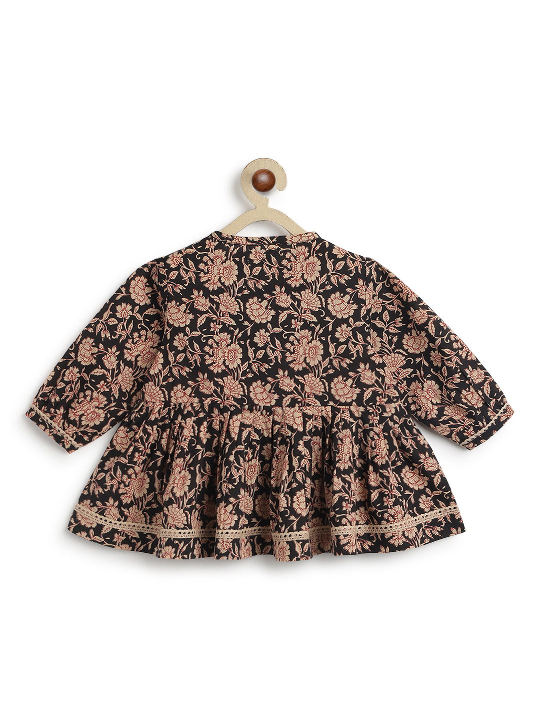 Tiber Taber Girls Floral Print Kurti and Solid Palazzo Set, Black and Brown