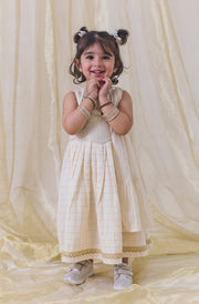 Tiber Taber Baby Girls Textured Choli, Checked Lehenga and Dupatta Set, Cream