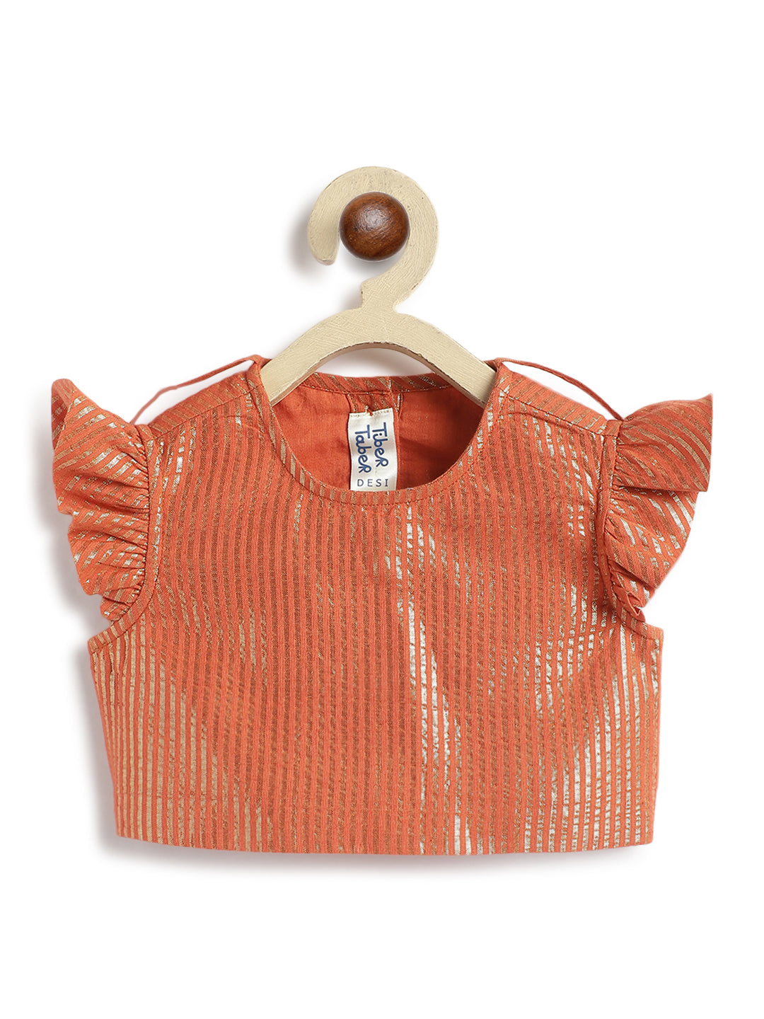 Tiber Taber Baby Girls Pleated Choli with Checked Lehenga and Dupatta Set, Orange and Cream