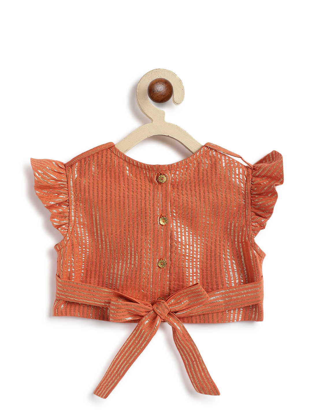 Tiber Taber Baby Girls Pleated Choli with Checked Lehenga and Dupatta Set, Orange and Cream