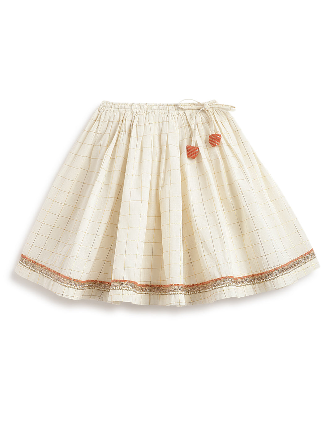 Tiber Taber Baby Girls Pleated Choli with Checked Lehenga and Dupatta Set, Orange and Cream