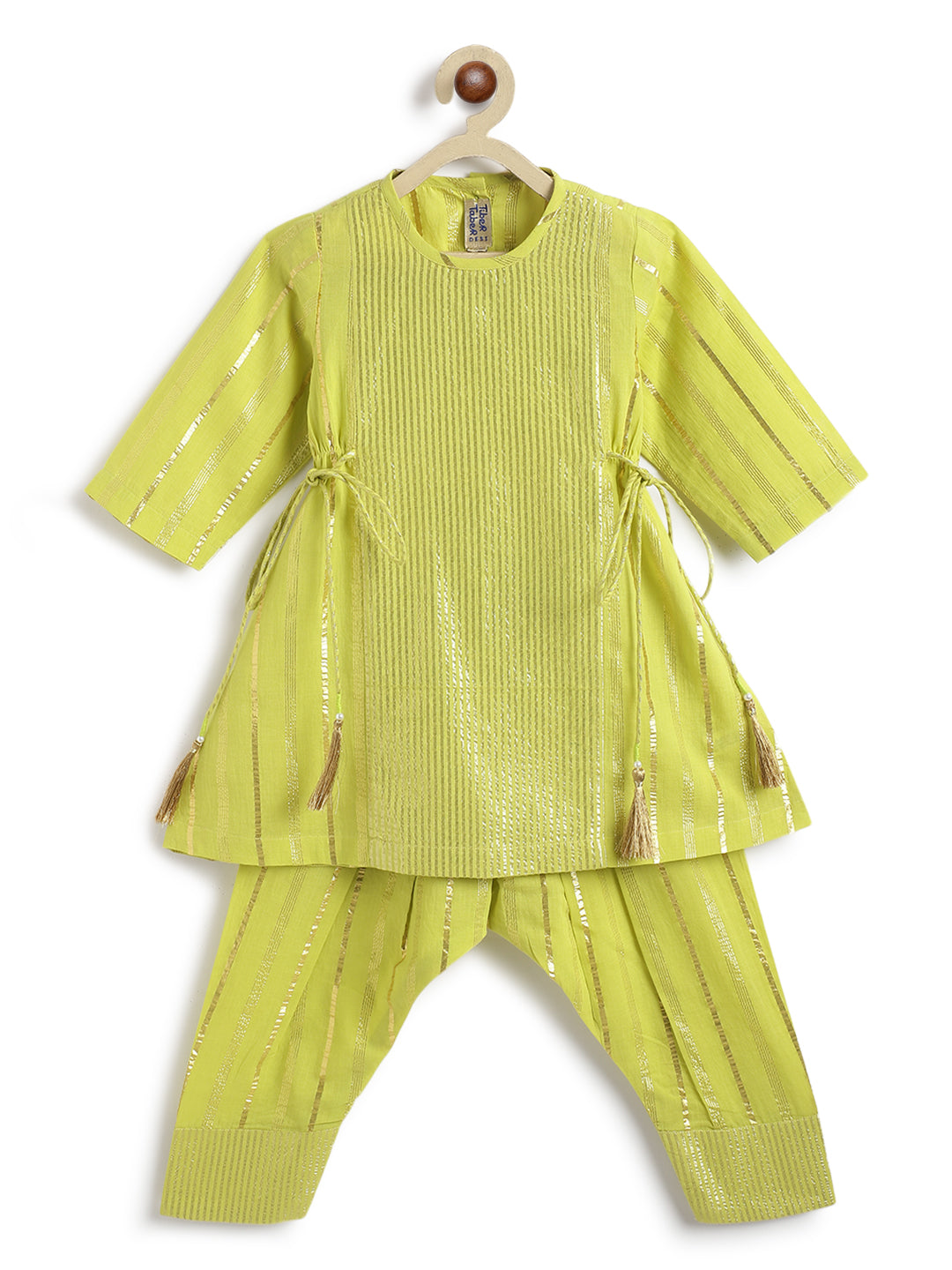 Tiber Taber Girls Printed Angrakha Kurta and Salwar Set, Yellow