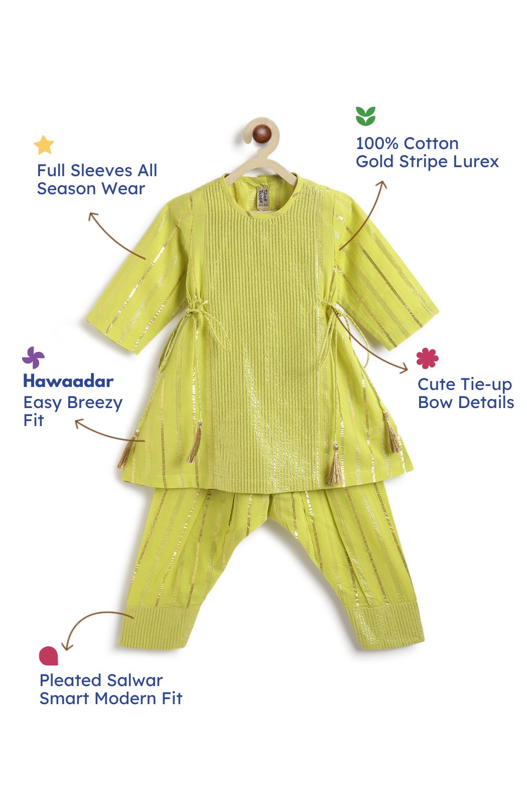 Tiber Taber Girls Printed Angrakha Kurta and Salwar Set, Yellow