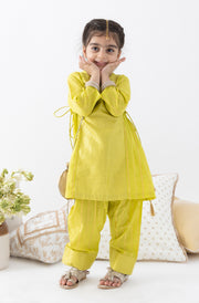 Tiber Taber Girls Printed Angrakha Kurta and Salwar Set, Yellow