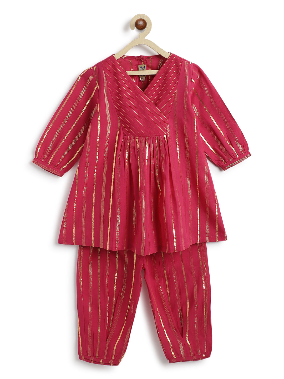 Tiber Taber Girls Printed Angrakha Kurta and Salwar Set, Red