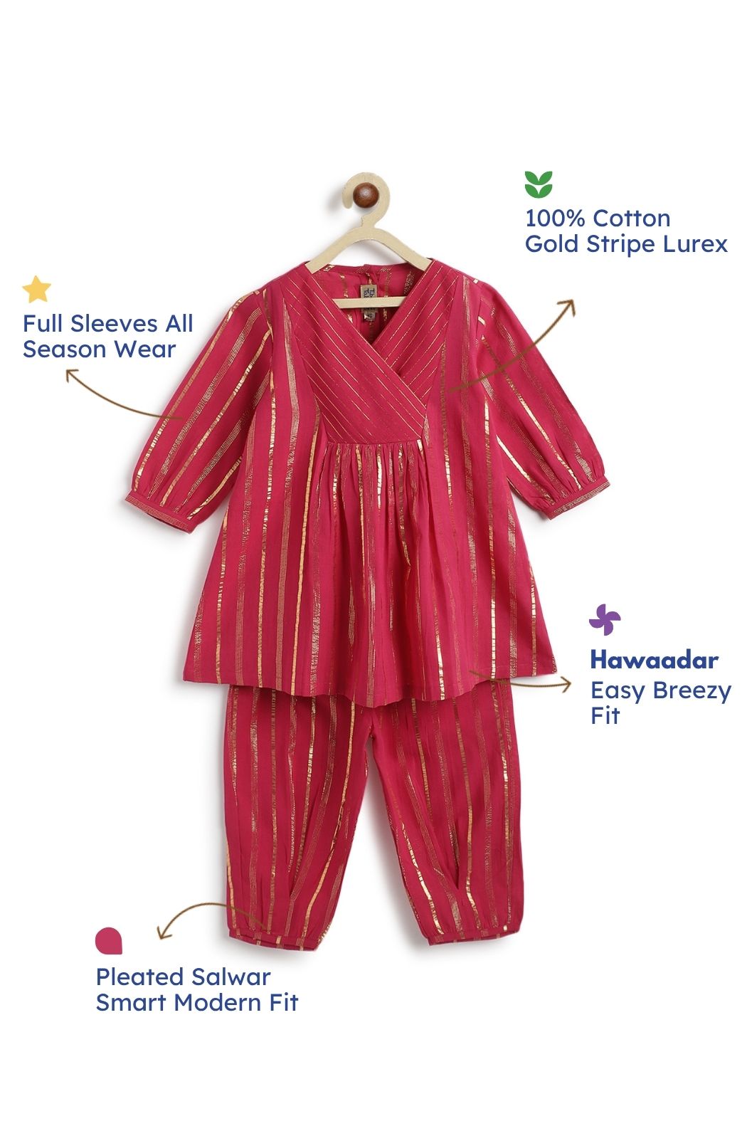 Tiber Taber Girls Printed Angrakha Kurta and Salwar Set, Red