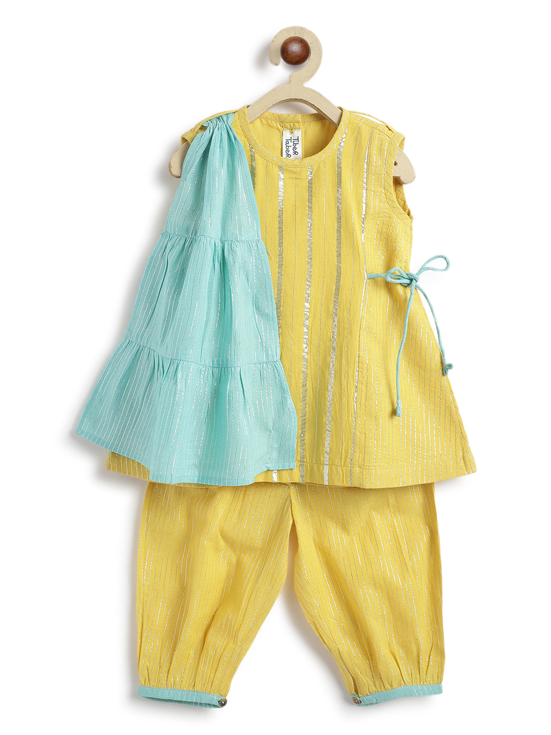 Tiber Taber Baby Girls Printed Angrakha Kurta and Salwar Set, Yellow