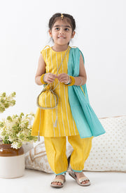 Tiber Taber Baby Girls Printed Angrakha Kurta and Salwar Set, Yellow