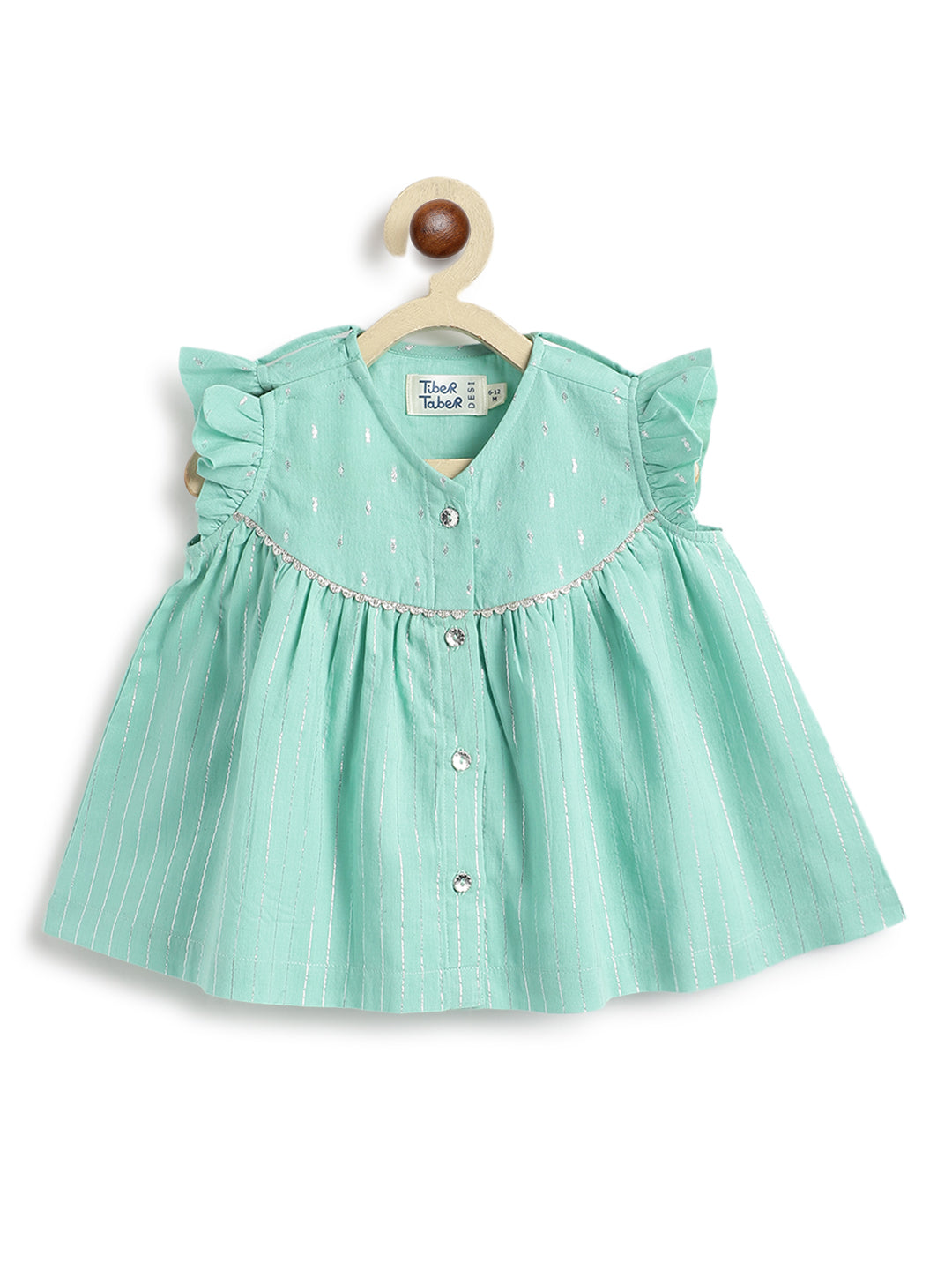 Tiber Taber Baby Girls Printed Angrakha Kurta and Salwar Set, Green