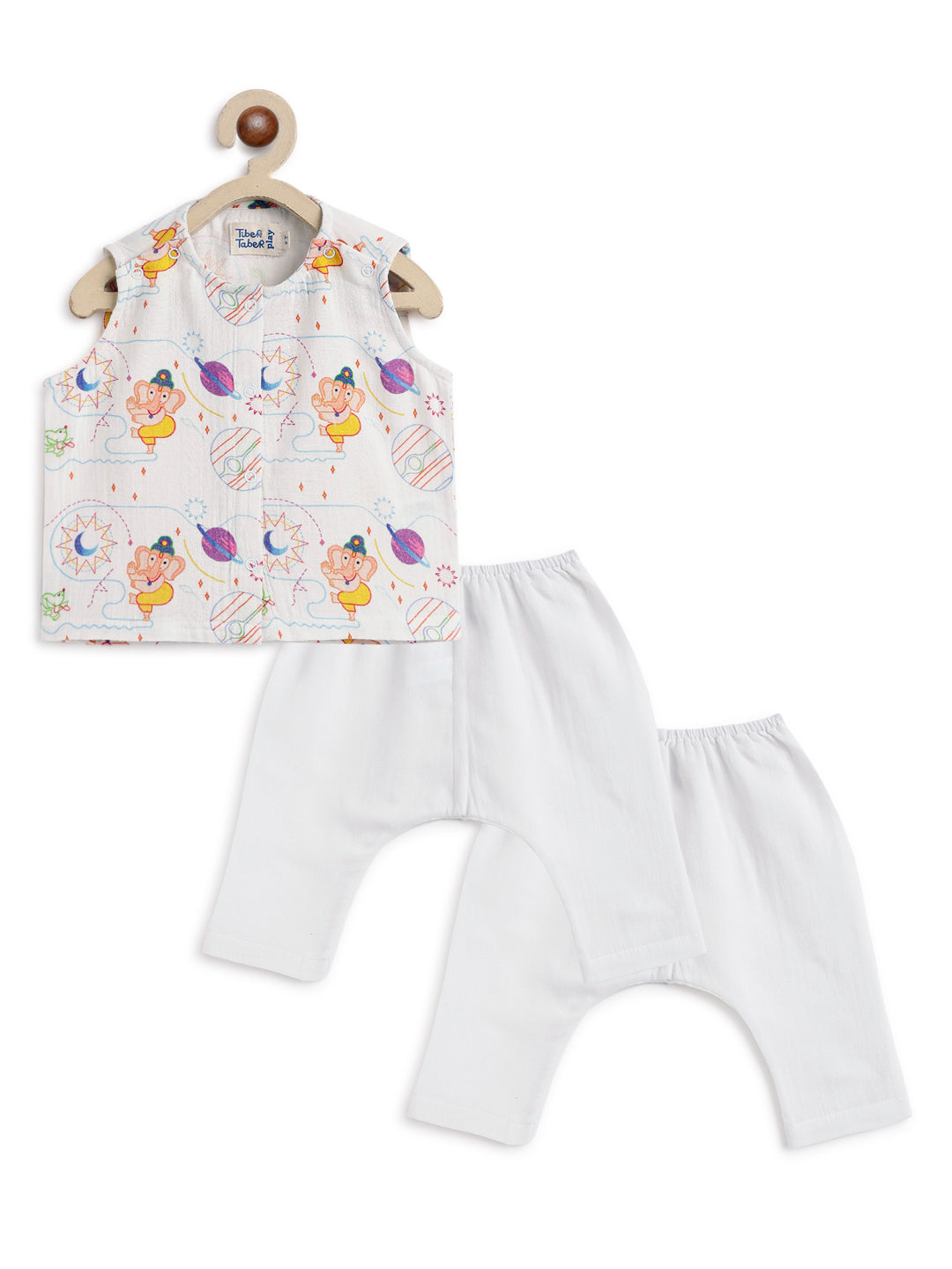 Tiber Taber Baby Boys Printed Kurta and Pyjama Set, White