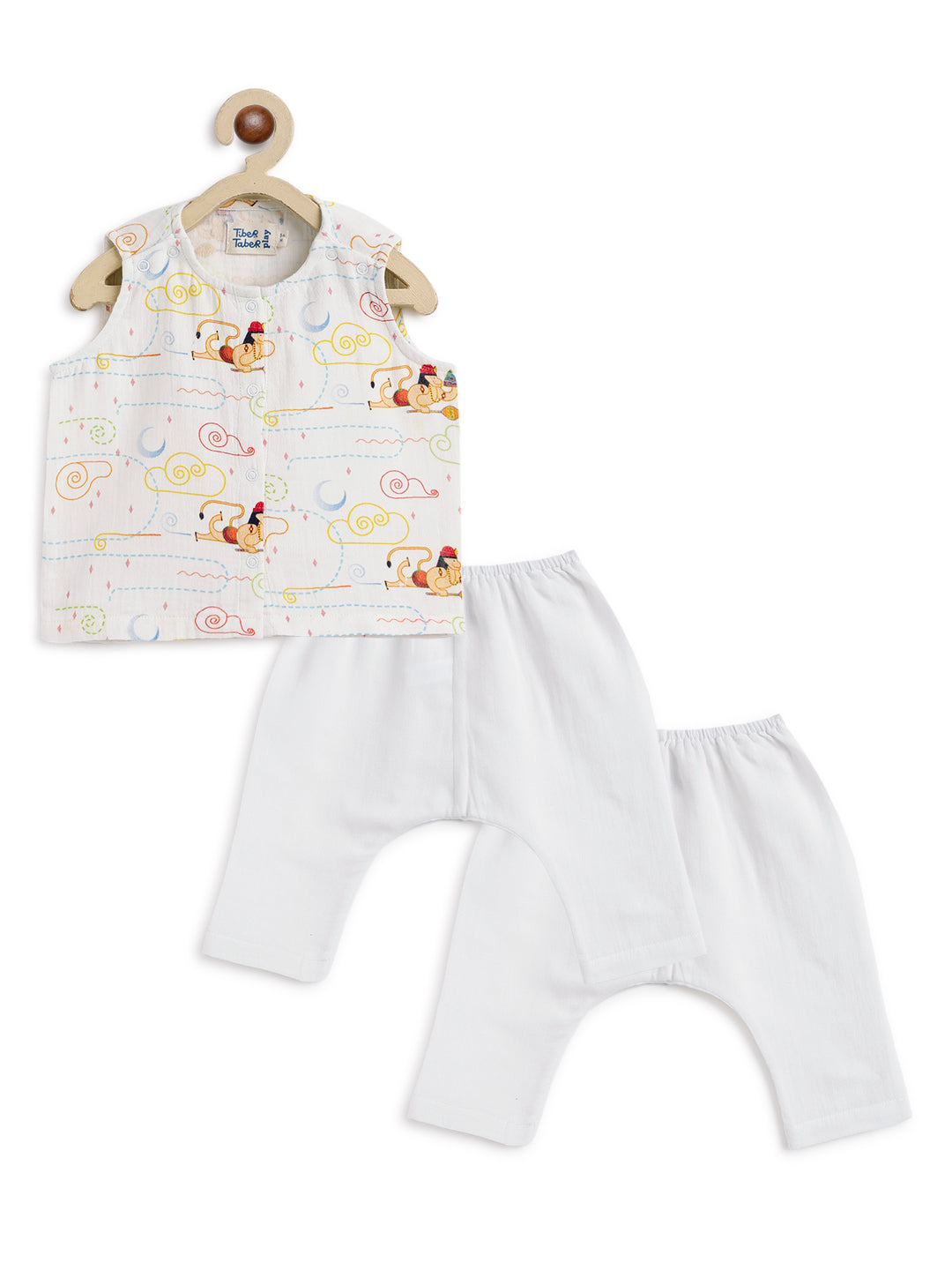 Tiber Taber Baby Boys Printed Kurta and Pyjama Set, White