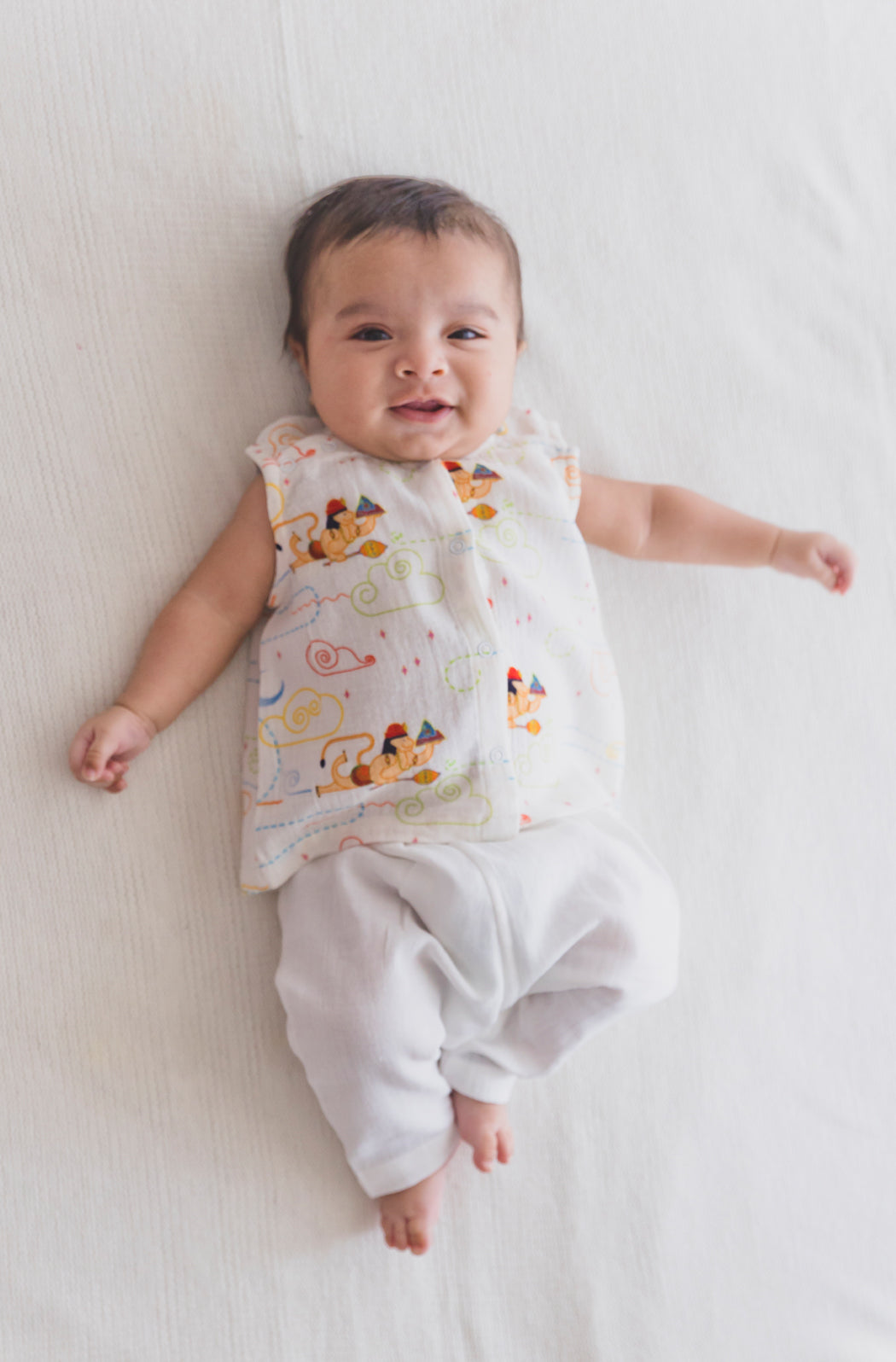 Tiber Taber Baby Boys Printed Kurta and Pyjama Set, White