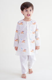 Tiber Taber Boys Printed Kurta and Pyjama Set, White