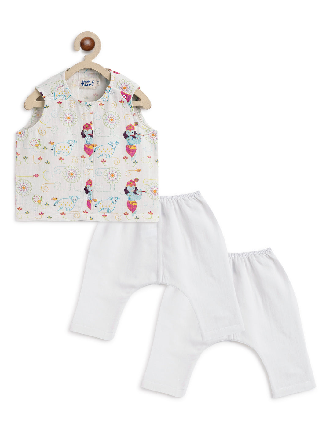 Tiber Taber Baby Boys Printed Kurta and Pyjama Set, White