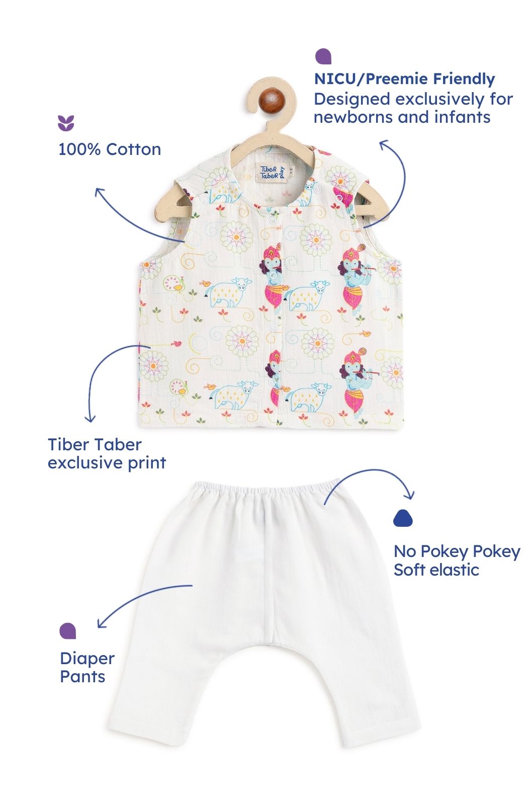 Tiber Taber Baby Boys Printed Kurta and Pyjama Set, White