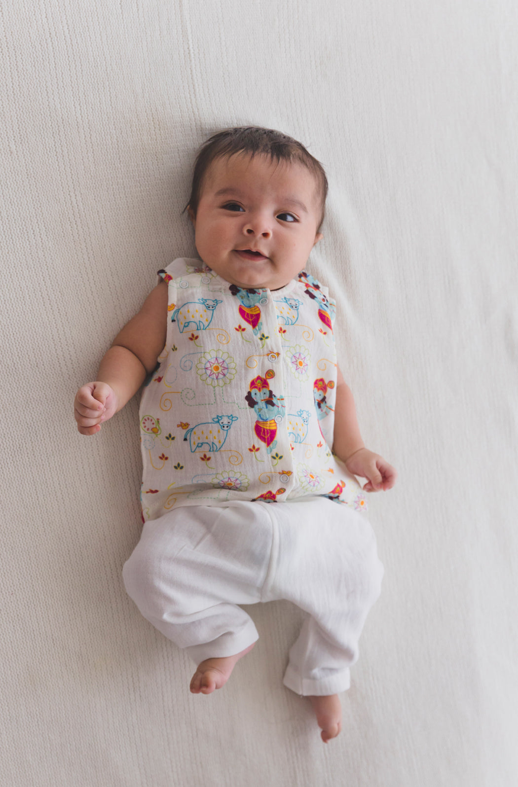 Tiber Taber Baby Boys Printed Kurta and Pyjama Set, White