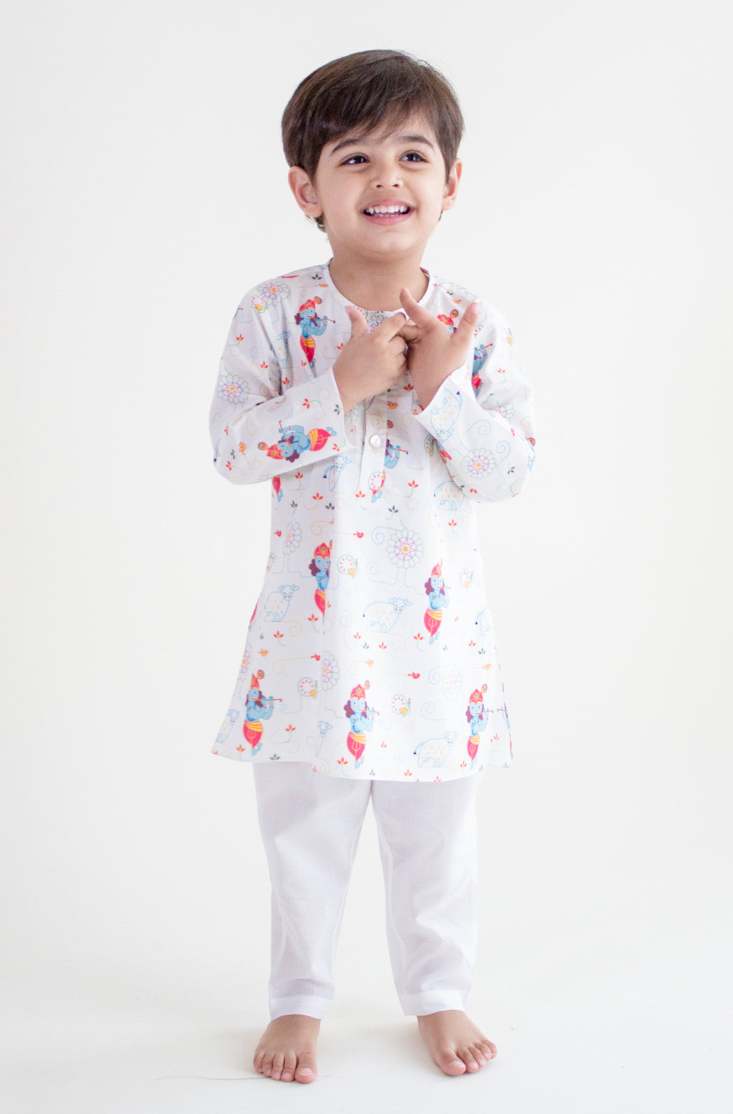 Tiber Taber Boys Printed Kurta and Pyjama Set, White