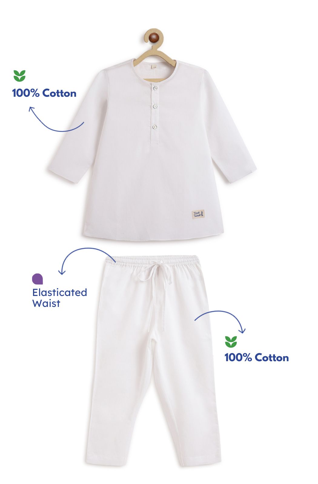 Tiber Taber Boys Printed Kurta and Pyjama Set, White