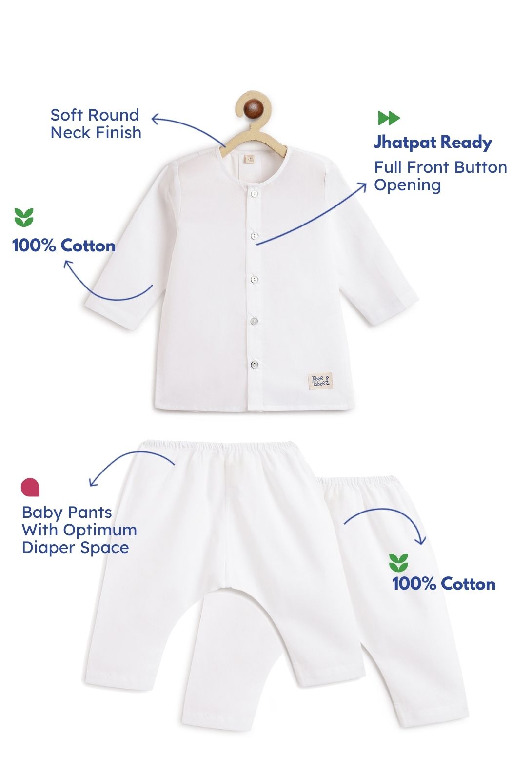 Tiber Taber Baby Boys Printed Kurta and Pyjama Set, White