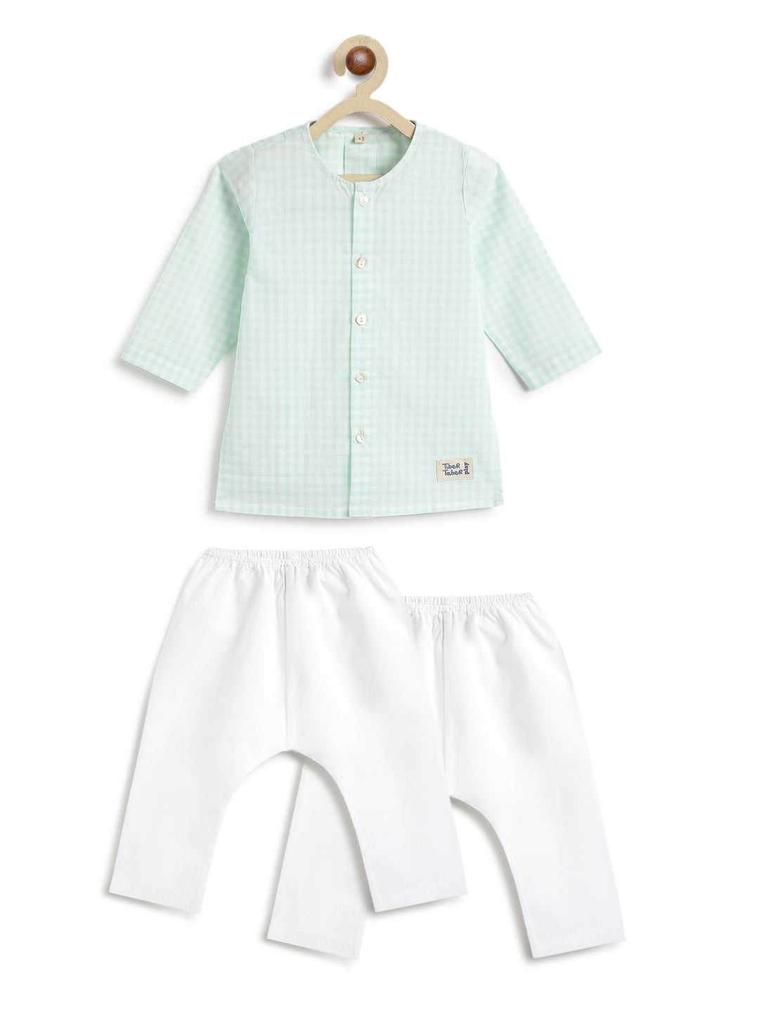 Tiber Taber Baby Boys Printed Kurta and Pyjama Set, Green and White