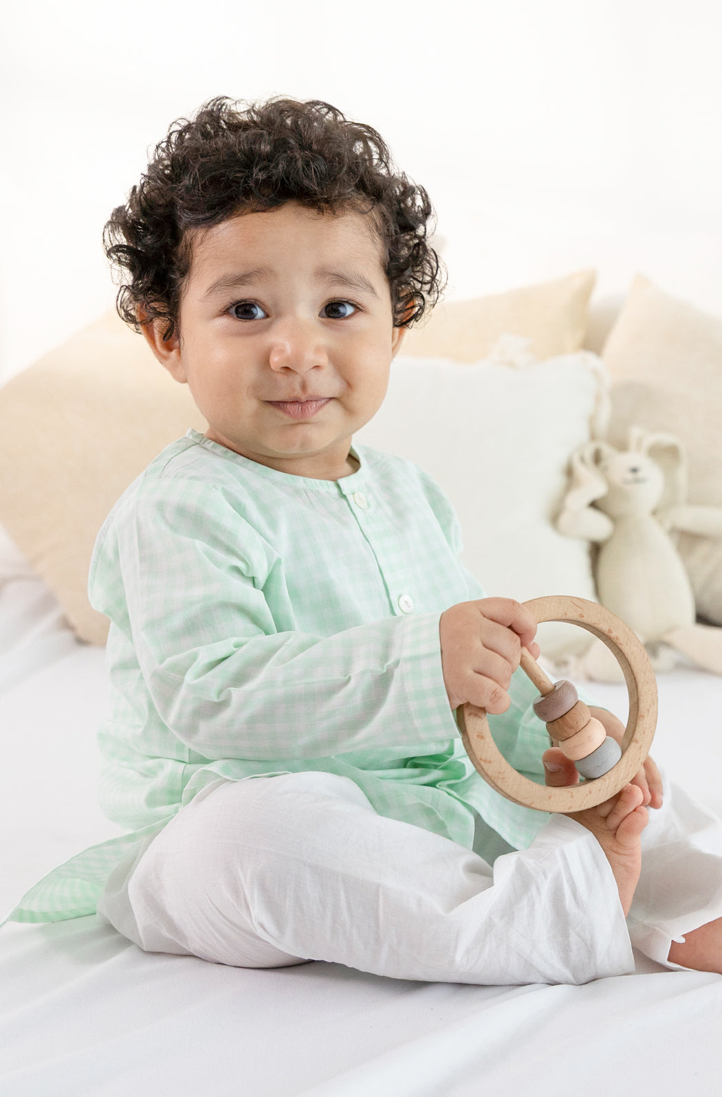 Tiber Taber Baby Boys Printed Kurta and Pyjama Set, Green and White