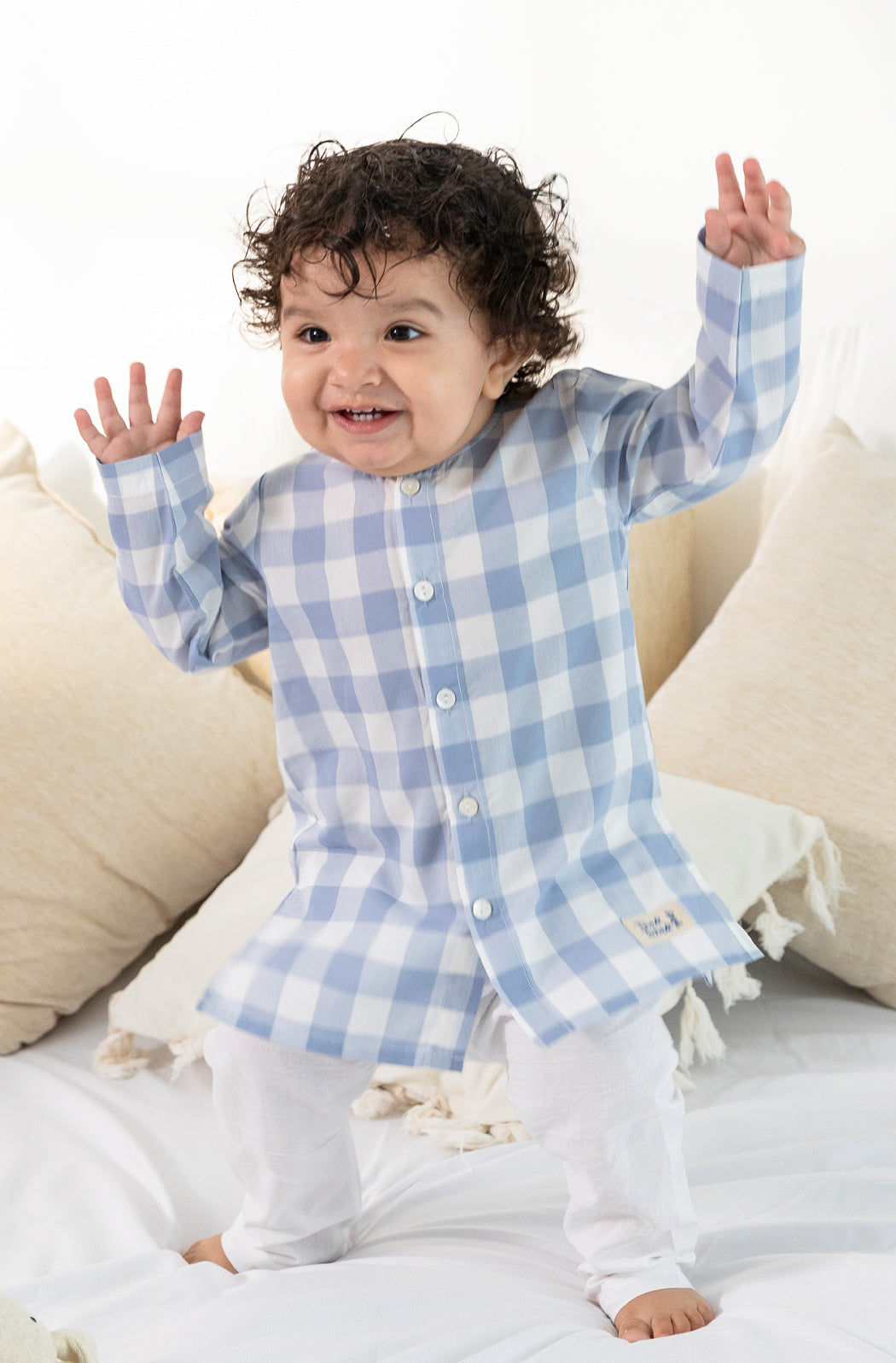 Tiber Taber Baby Boys Printed Kurta and Pyjama Set, Blue and White