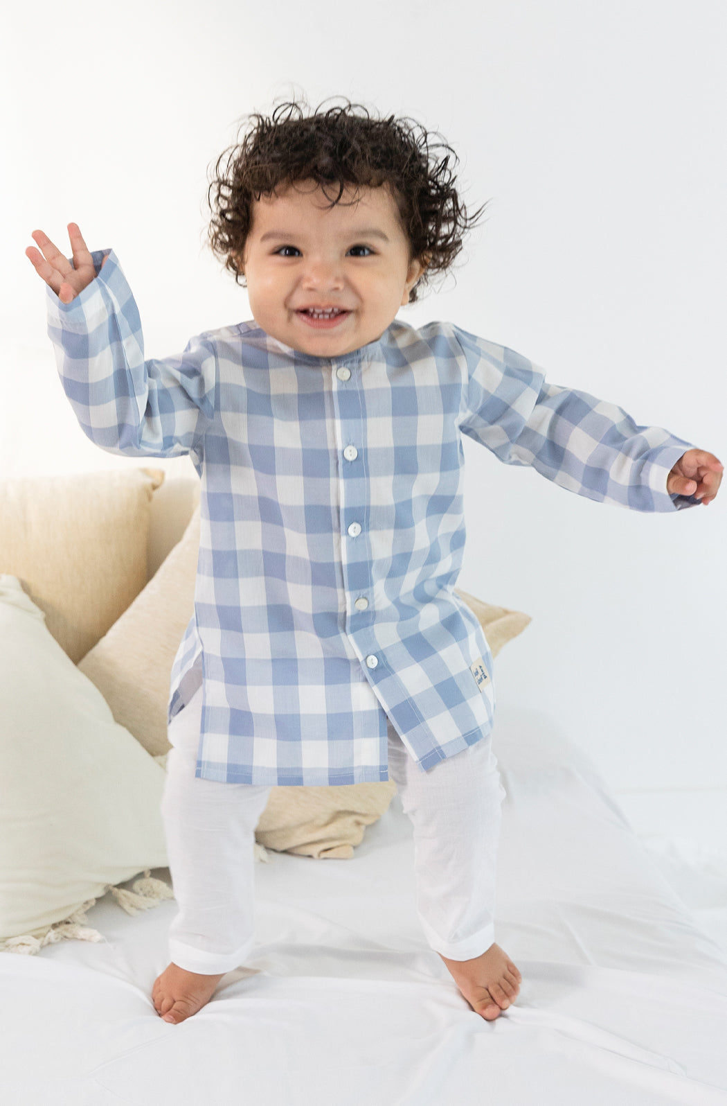 Tiber Taber Baby Boys Printed Kurta and Pyjama Set, Blue and White