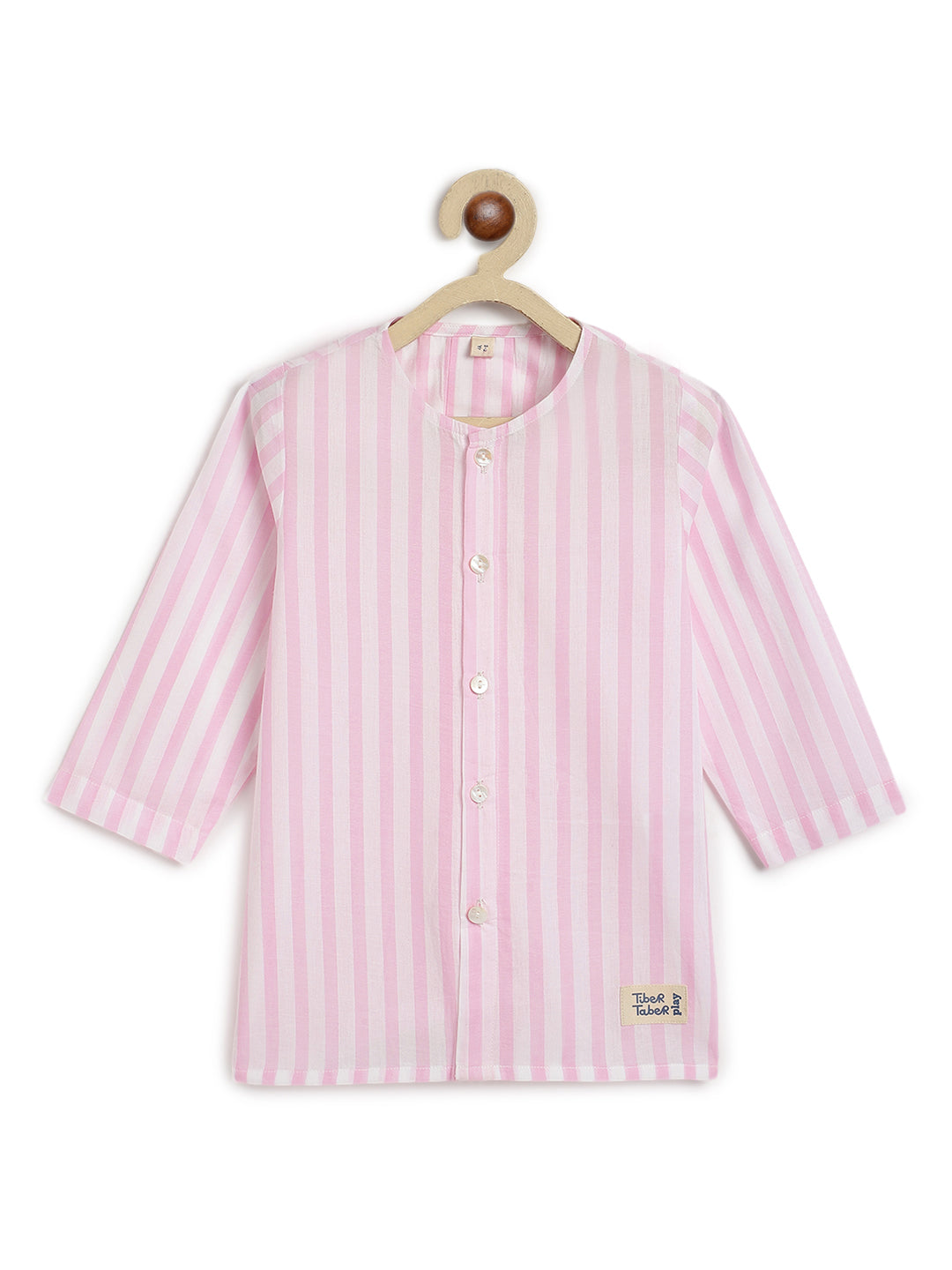 Tiber Taber Baby Girls Striped Kurta and Solid Salwar Set, Pink and White