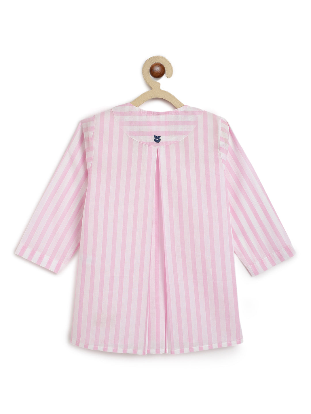 Tiber Taber Baby Girls Striped Kurta and Solid Salwar Set, Pink and White